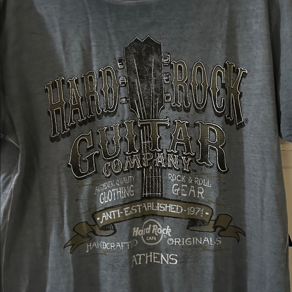 Hard Rock Cafe Athens Geeece Blue Guitar Graphic Tee